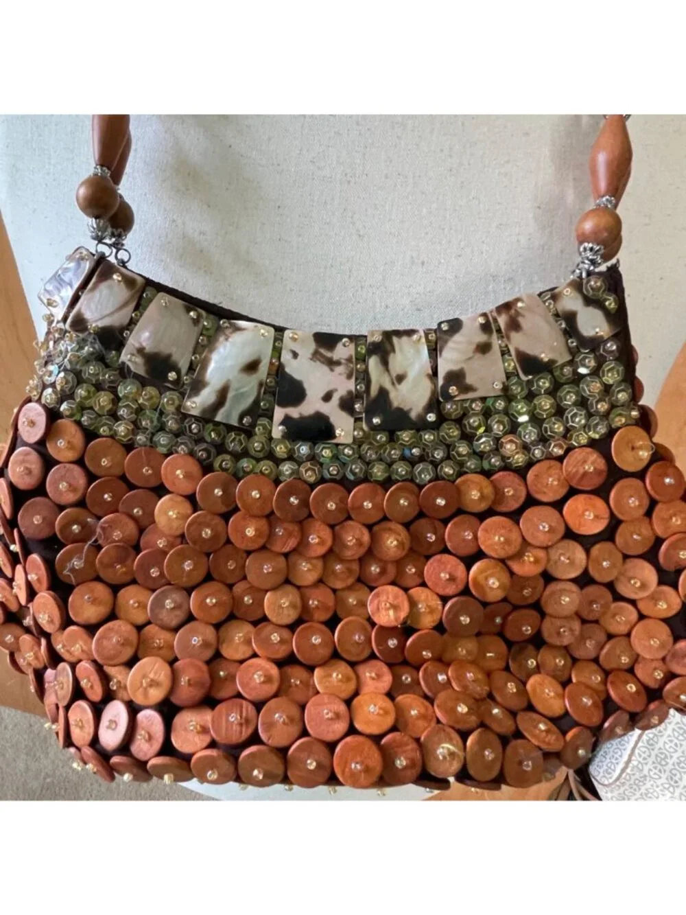 Nicole Lee Collection Beaded Shell and Button Vintage Shoulder Purse Handbag